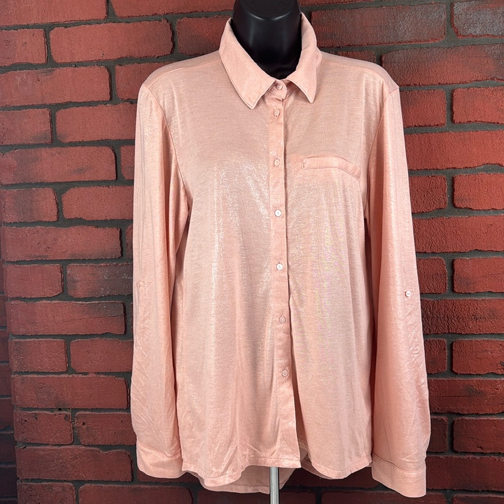 Milan Kiss Shirt Womens XL‎ Peach Button Down